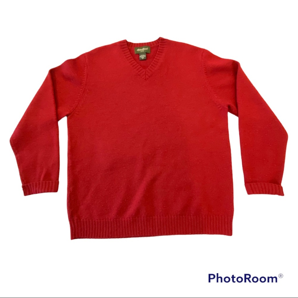 Vintage 1980s Eddie Bauer Cranberry wool V-neck Unisex Pull-over Sweater